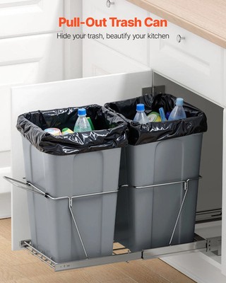 Pullout Trash Can for Kitchen Cabinets, 27QTx2 Double Under Sink Garbage Waste R