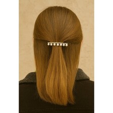 Pearl Rhinestone Hair Barrette 3" Silver Tone Elegant Ponytail Clip Wedding