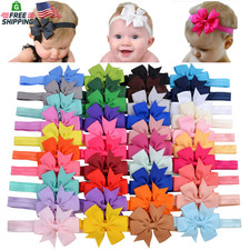 Jollybows 40Pcs Baby Girls Grosgrain Ribbon Hair Bows Headbands 3" Hair Band Hai