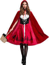 Red Little Riding Hood Costume for Women, Christmas Halloween Party Dress with C