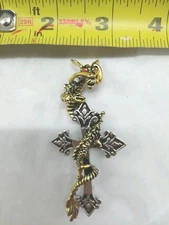 Dragon Around A Cross Large Pin Metals are gold & silver 3" 