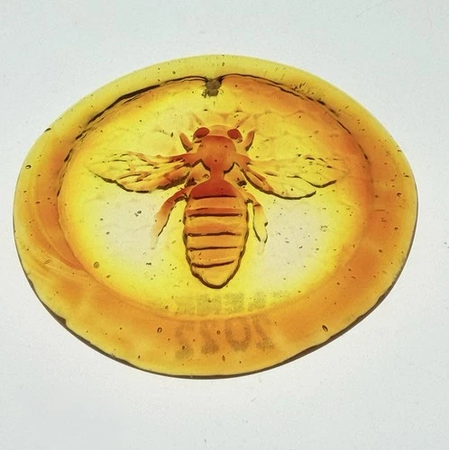 Blenko Handmade Glass Honey Bee Suncatcher Ornament in Tangerine Signed