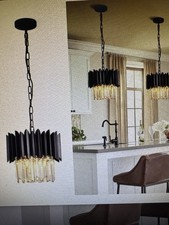 Black Crystal Chandelier 12 Inch K9 Crystal Pendant Light Fixture 3-Light Sem...