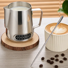 Coffee Milk Frothing Jug Frother Latte Container Metal Pitcher with Thermometer