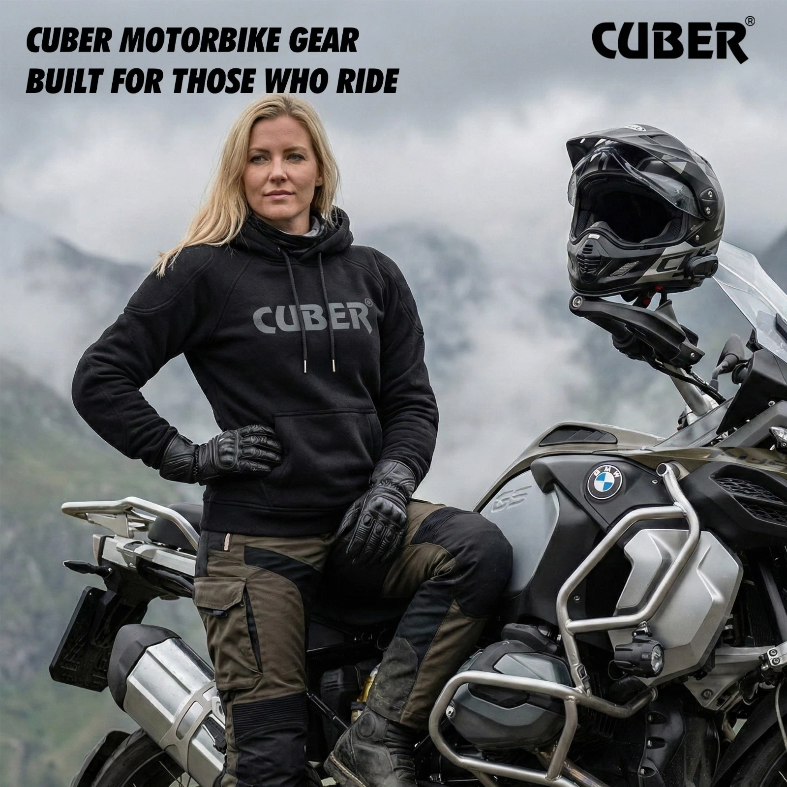 CUBER ARMORED MOTORCYCLE HOODIE SWEATSHIRT FOR MEN & WOMEN POWERSPORT - product detail image 3