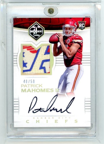 Patrick Mahomes Auto Inscription Patrick Mahomes Rookie Auto Patch 2017 Panini Limited RC #136 True Gold ...