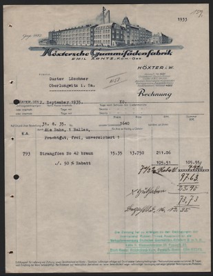 HÖXTER i. W., Rechnung 1935, Gummifäden-Fabrik Emil Arntz