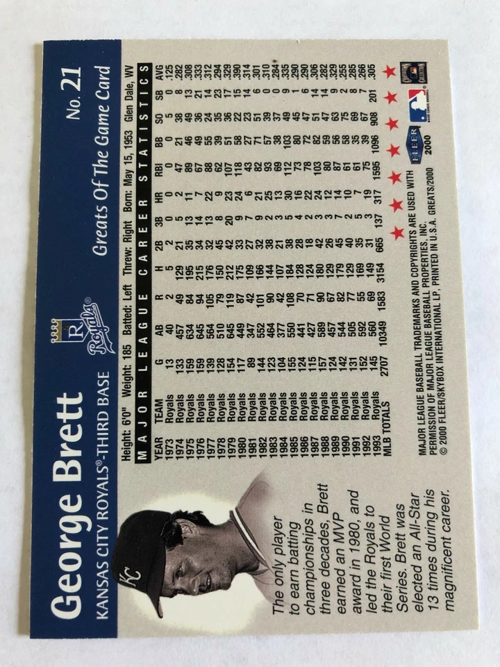 2000 Fleer Greats Of The Game George Brett #21 Royals HOF Cooperstown - Image 2 of 2