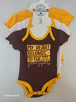 Minnesota Golden Gophers 3-6 Baby Girls 3-Piece Creeper Set NWT $29.99