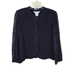 Misook Black Knit Jacket S Sheer Lace Balloon Sleeves Office Formal Occasion