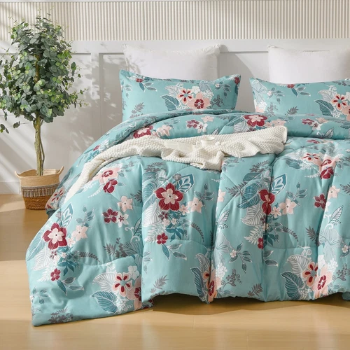 Shatex Boho Comforter Sets Soft Floral Bedding Sets with Pillow Shams T/Q/K Size - Picture 14 of 21