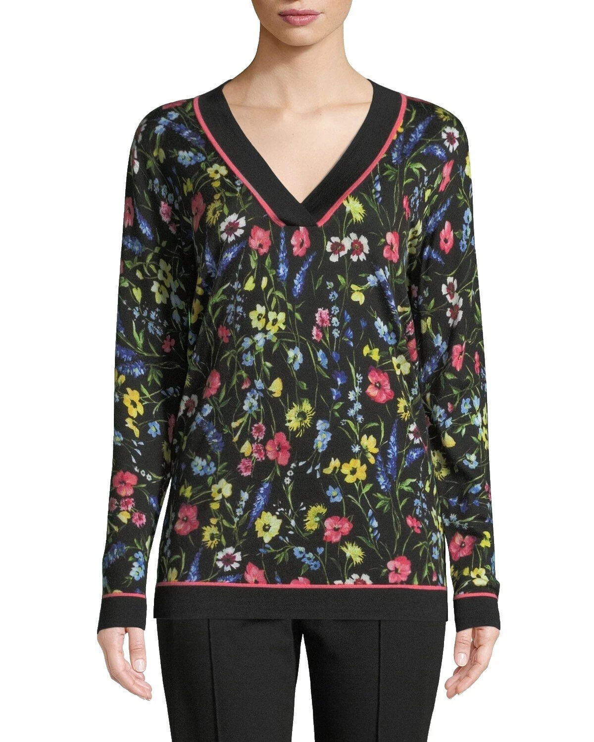 Suéteres para mujer lana Floral Negro