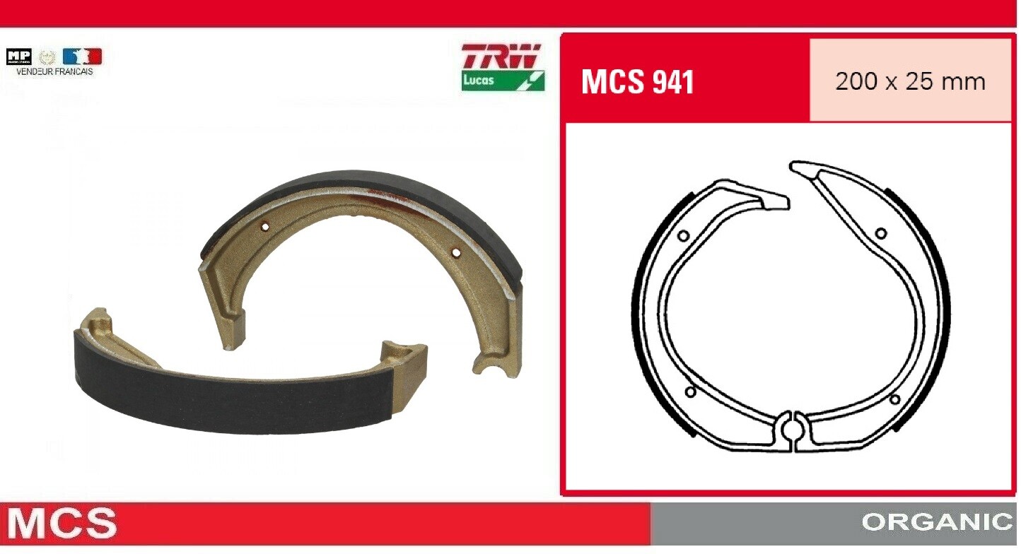 Kit Mâchoires de Frein Arrière Moto TRW MCS941 BMW R 80 GS Paris Dakar 1990 1991 1992 1993