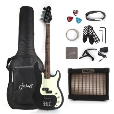Metallic Black  4 Four String Electric Bass with amplifier,bag,strap,string