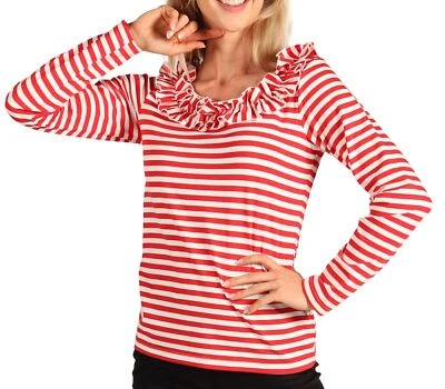 THETRU Ringelshirt mit Rüschen Damen Streifenshirt rot weiß Köln Karneval Kostüm
