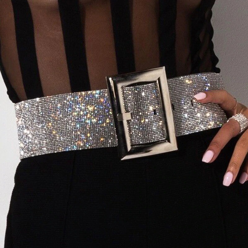 Sparkling Rhinestone Belt Elegant Chic Adjustable Waistband for Dresses Jeans Amazon.com: COSYDAYS Silver Rhinestone Belt Sparkly Waist  main image 3