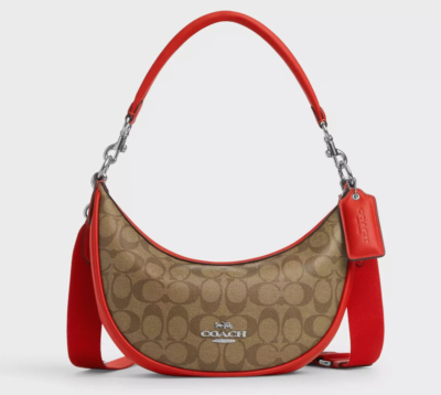 New Coach CR283 Aria Shoulder bag Logo Signature Khaki / Miami Red