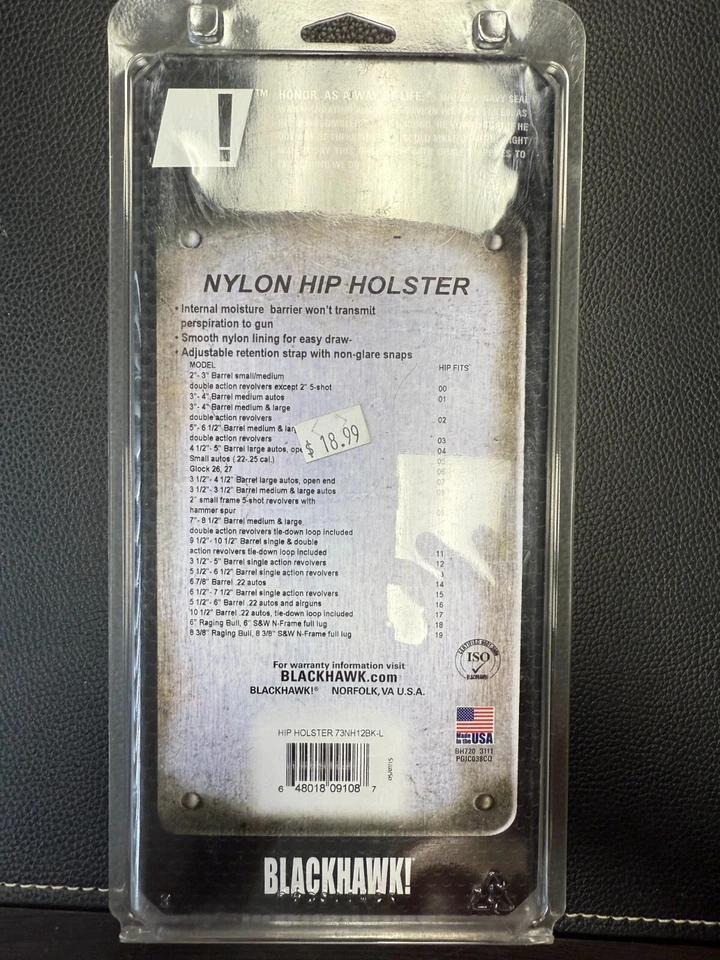 Blackhawk Size 05 Nylon Hip Holster Small .22 -.25 Autos Left Hand 73NH05BK-L - Image 2 of 2