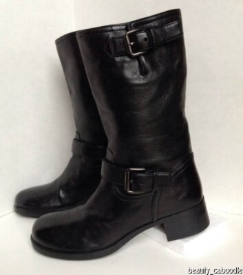 NEW Authentic PRADA Black Leather Bucklestrap Motocycle Boots