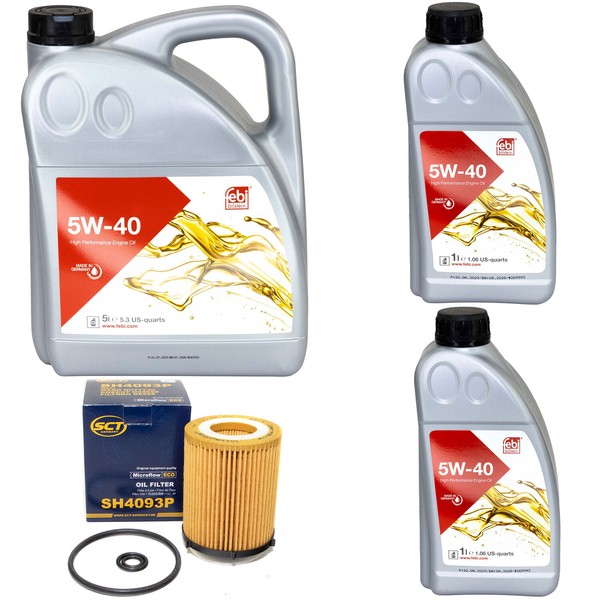 MotoröL Set MotoröL Febi Sae 5W-40 7 Liter + ÖLfilter FüR Mercedes C-Klasse Slc-image