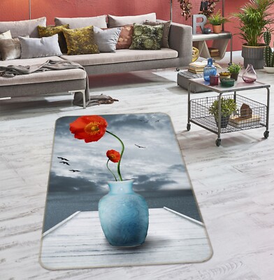 3D Blue Vase Red Poppy NBC1967 Game Rug Mat Elegant Photo Carpet Mat Fay 2023