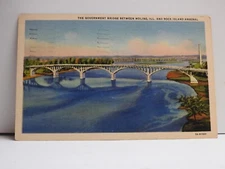 Government Bridge Moline & R I Arsenal Linen Postcard Posted 1938 B421