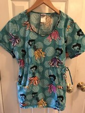 Betty Boop Flower petals Scrub Medical Top SZ L Sea Green