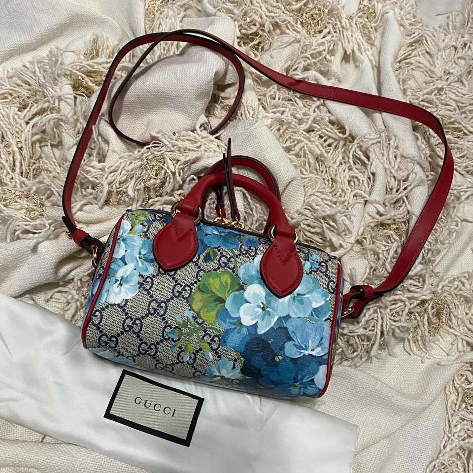 Bolso de 2 vías GUCCI GG Mini Blooms 546312 GG Supreme marrón/rojo/azul NUEVO Foto 2 de 4