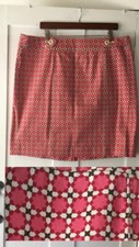 NWOT Talbots Pink Red Geometric A-Line Skirt 18 Stretch Buttons zipper slit back