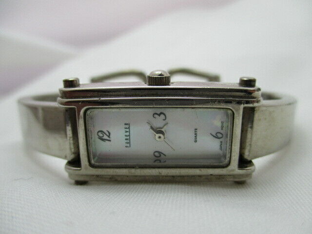 Forever Women's Silver Toned Cuff Band Watch Quartz Elegant Mother of Pearl Face