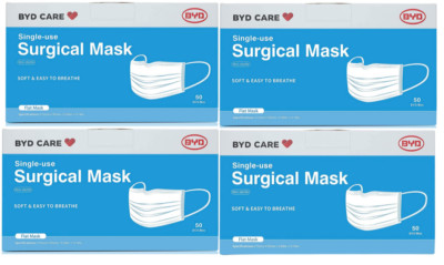 6x Boxes 300pcs BYD CARE Surgical Face Flat Mask Disposable Single Use 50 pcs ea