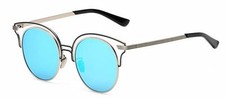 86042 C6 ROUND FASHION SUNGLASSES METAL SILVER FRAME BLUE MIRROR LENS