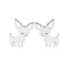 Chihuahua Earrings Stainless Steel Silver Tone Cute Puppy Studs