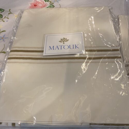 Matouk Italy NWT 3 Piece Standard Shams Presto Ivory Brown Gold 600TC Hotel Styl - Picture 2 of 5