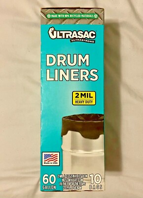 Ultrasac Heavy Duty Garbage Bag Drum Liners - 2 MIL - 60 Gallon - 10 Bags