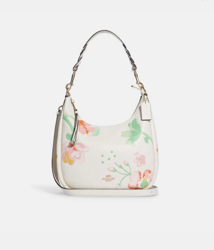 COACH Leather JULES HOBO Dreamy Land Floral Print Bag~Chalk/Pink
