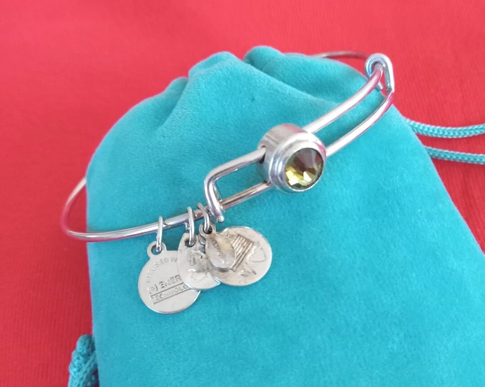 2014 Alex And Ani EnergyWith Green Peridot Silver Charms Bangle Bracelet . - Image 2 of 3