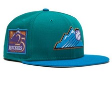 HAT CLUB COLORADO ROCKIES 20TH ANNIVERSARY 59FIFTY PATCH HAT TEAL SIZE 7 3/8