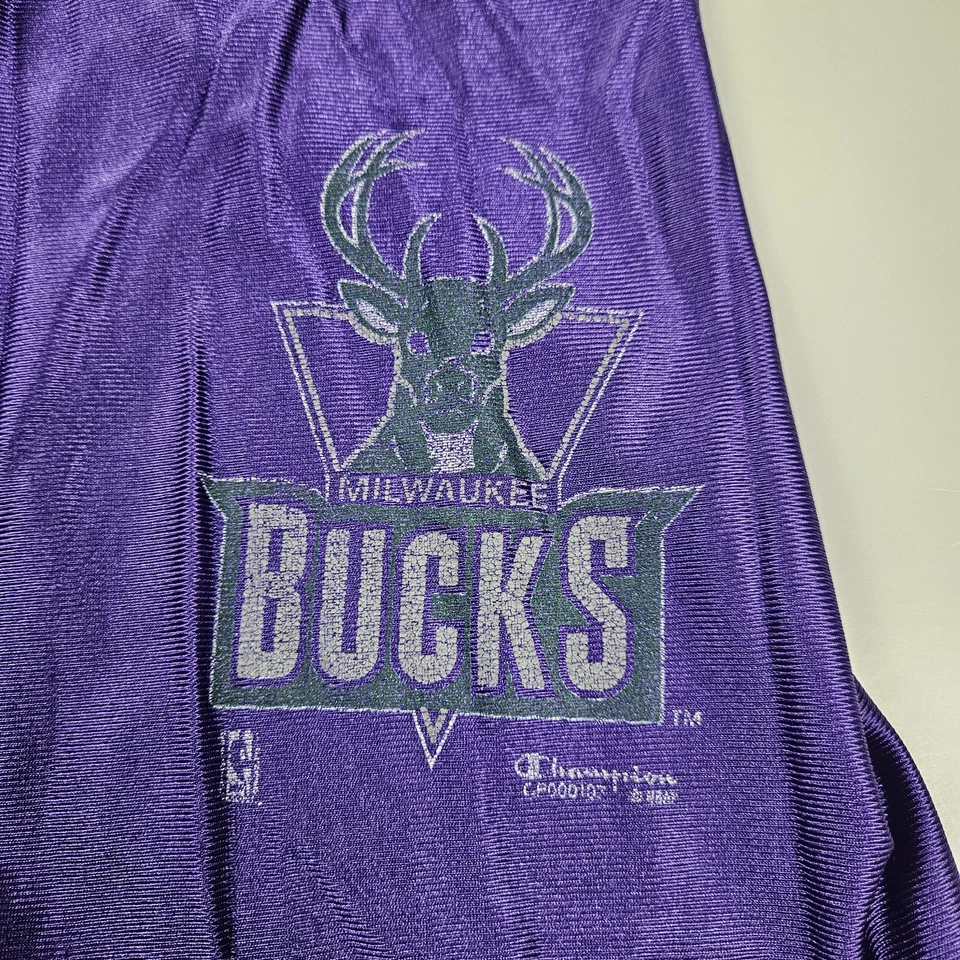 Vtg Champion Milwaukee Bucks Shorts XL 40-42 Purple NBA Basketball Drawstring - Image 4 of 4
