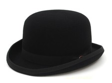 Vintage 100 Wool Mens Black Bowler Hat Fashion Hat Satin Lining 4 Sizes