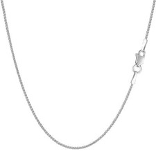 14k White Real Gold Round Wheat Chain Necklace, 1.0mm, 16"