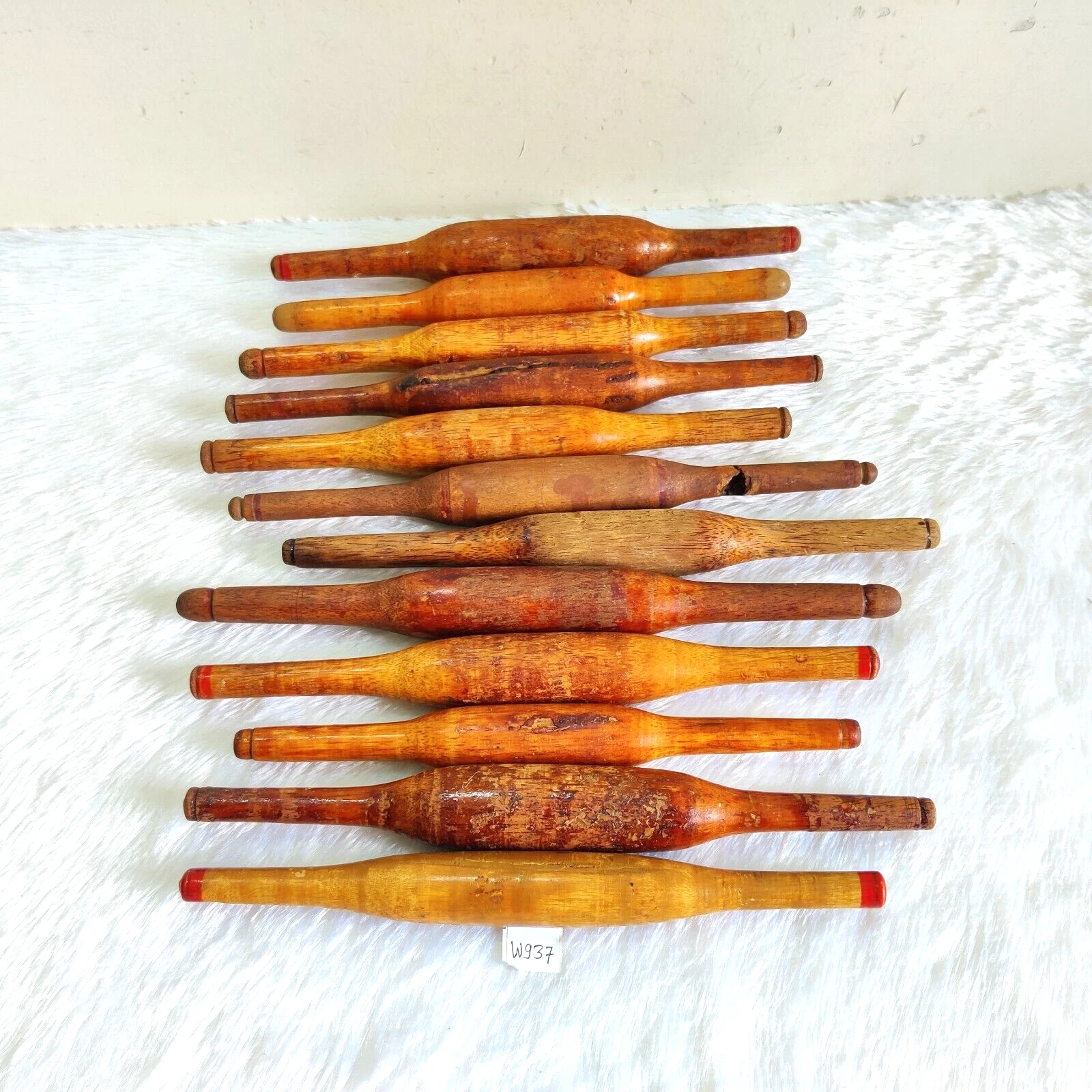 Antique Handmade Tortilla Bread Bakers Wooden Rolling Pin Kitchenware 12Pcs W937