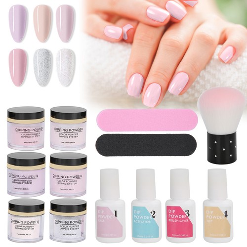(K1214)Nail Dipping Powder Set Nail Art Powder Top Base Coat Gel Dust Brush XAA - Picture 11 of 19