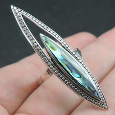 925 Sterling Silver Natural Paua Abalone Shell Ring, Size 8-USA adjustable 