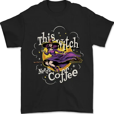 This Sorcière Needs Café Drôle Halloween T-Shirt 100% Coton - Photo 1/4