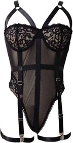Sexy Lace Cup Body Stocking Lingerie Strappy Bodysuit with Garter Belt Underwear