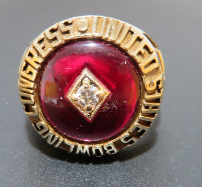 14K YG MEN'S USBC UNITED STATES BOWLING CONGRESS 300 RING SZ 11  17.30g(AI-3013)