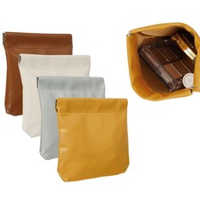 4Pcs Squeeze Coin Purse Pouch, Leather Change Purse, Beige,Gray,Yellow,Brown