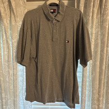 Tommy Hilfiger Men's Solid Gray Short Sleeve Collared Polo Shirt Logo Size XL
