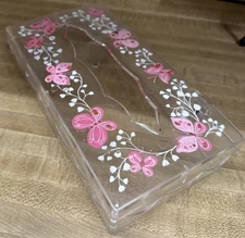 Vintage Wolff NY Pink Butterfly Tissue Box Cover Hinge Retro Wall Hanging USED